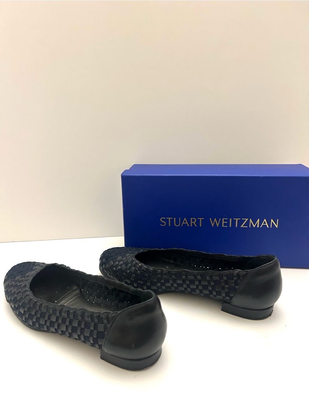 Stuart Weitzman Black Woven Leather Flats